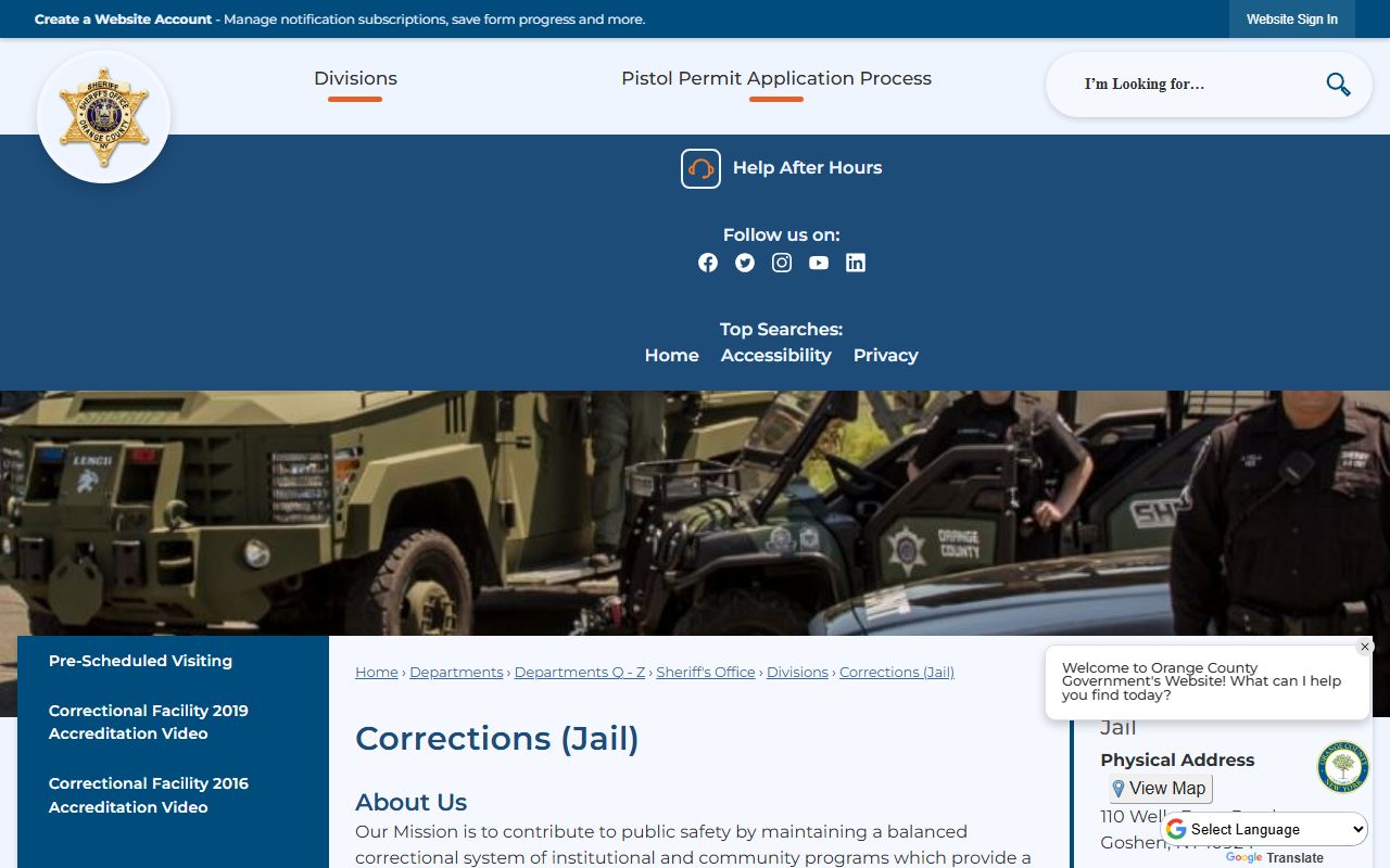 Orange County inmate population official jail page
