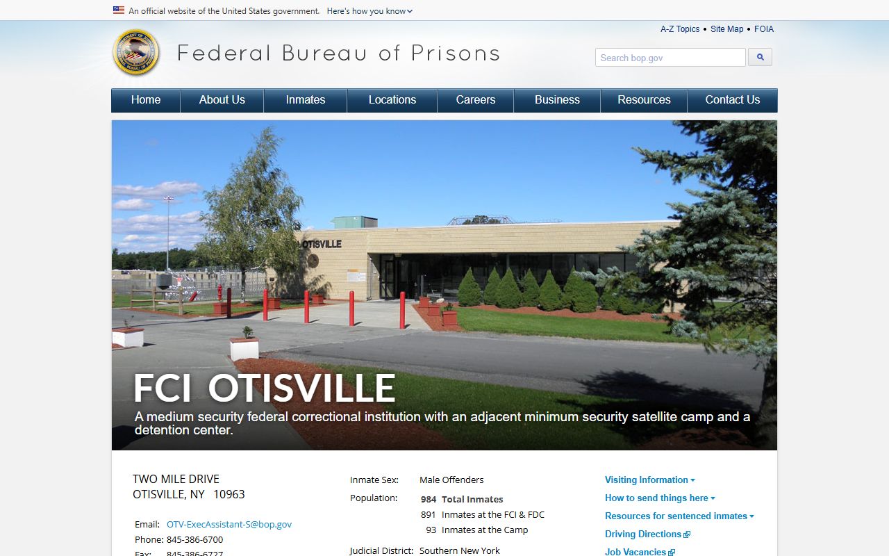 FCI Otisville federal inmate search and facility information page